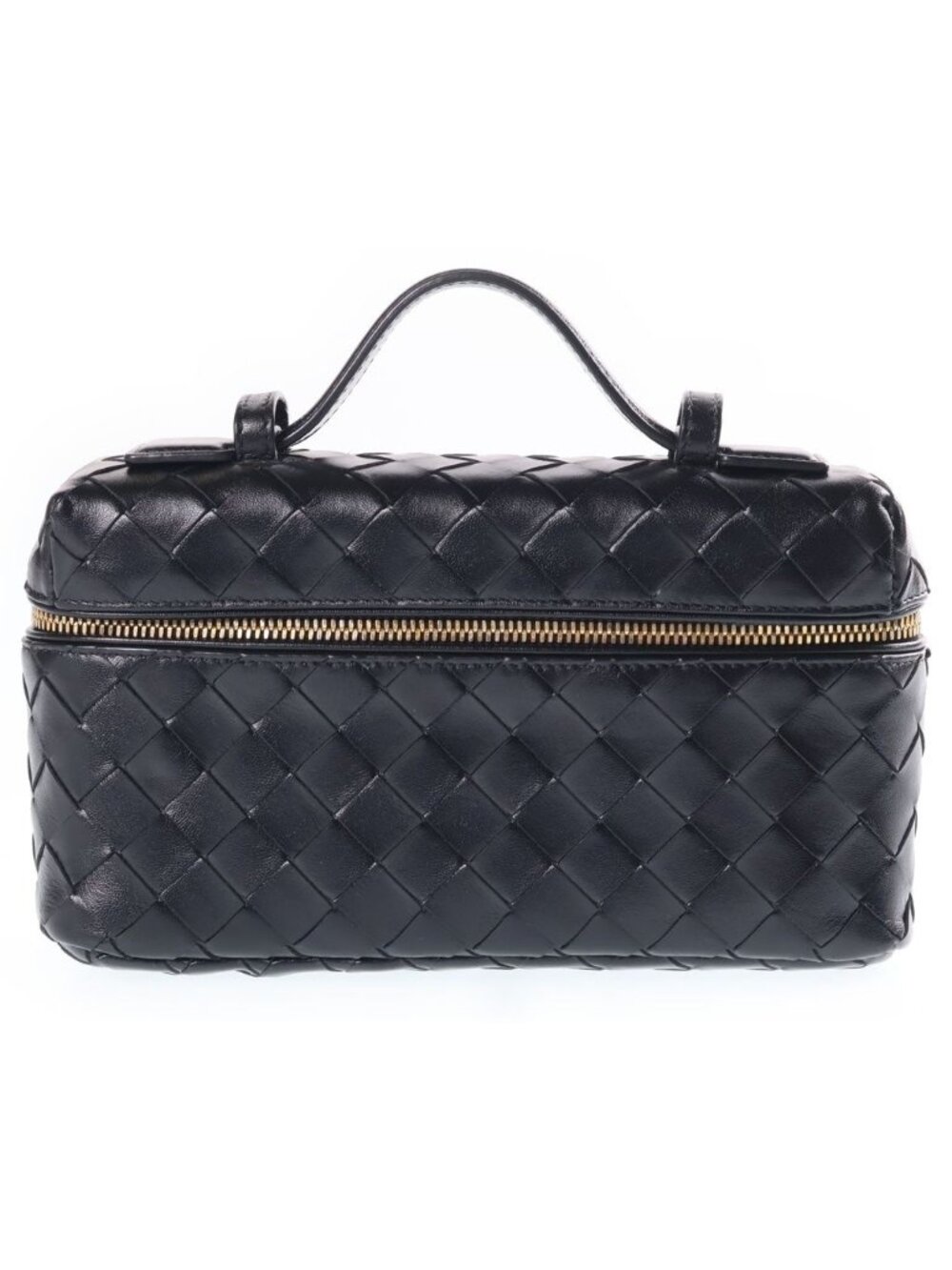 Bottega Veneta Intrecciato Vanity Shoulder Bag Black Leather Gold